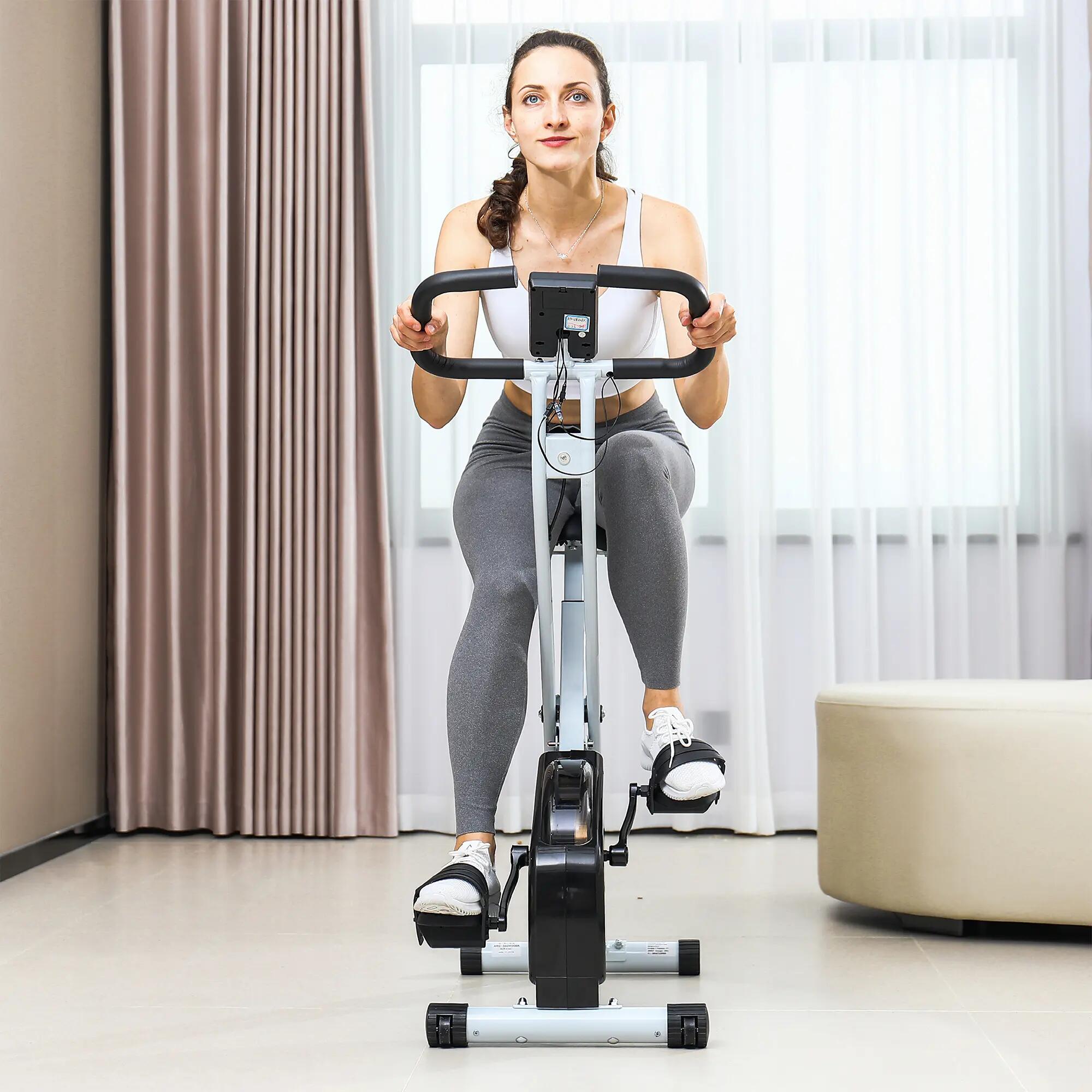 Vélo d'exercice magnétique pliable à 8 niveaux, écran LCD, roues et selle 4/9