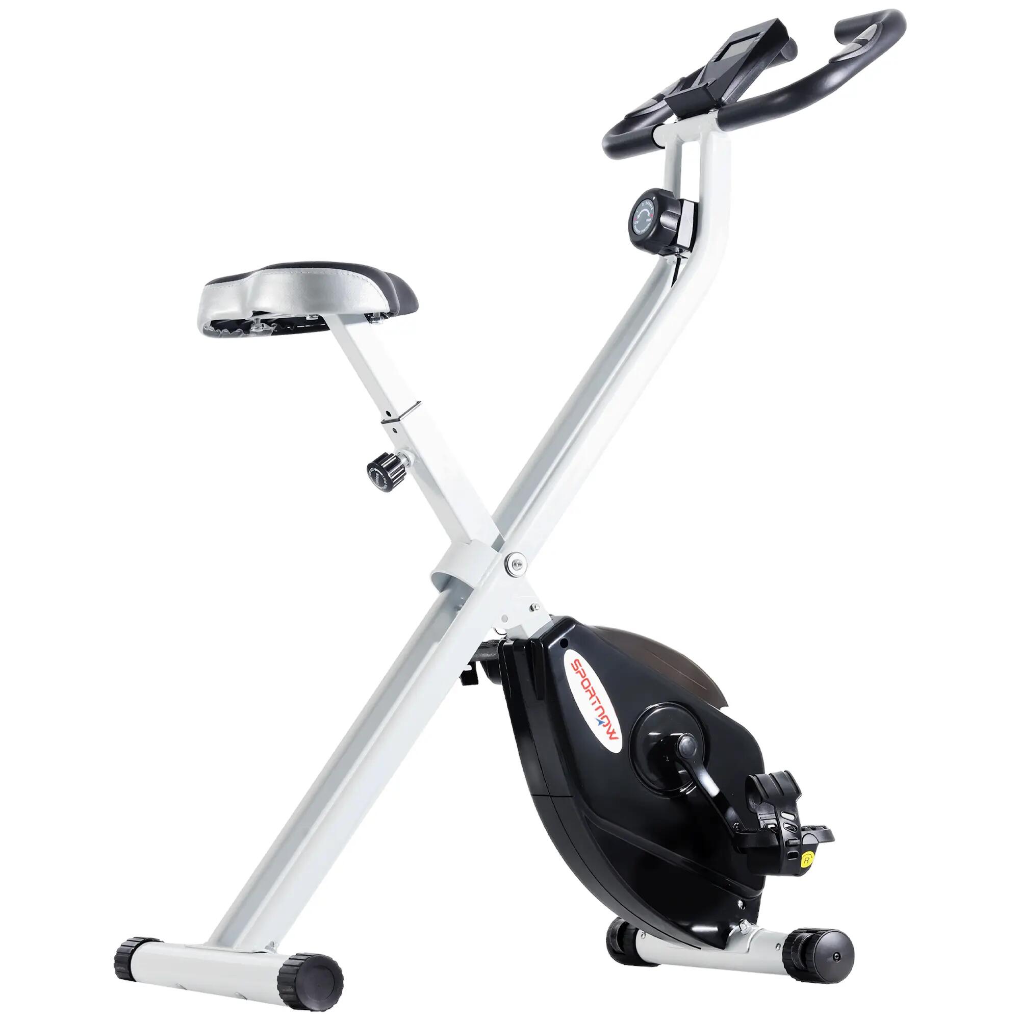 Vélo d'exercice magnétique pliable à 8 niveaux, écran LCD, roues et selle 2/9