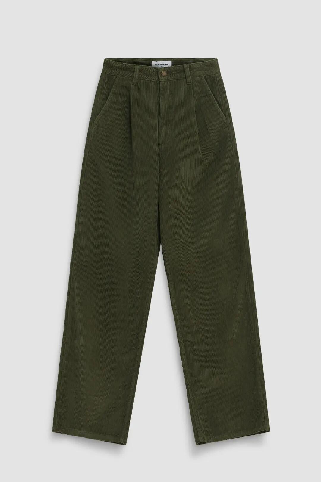 Pantalón Straight de Mujer Blue Banana de 100% Algodón Orgánico Cord Olive Green 3/3