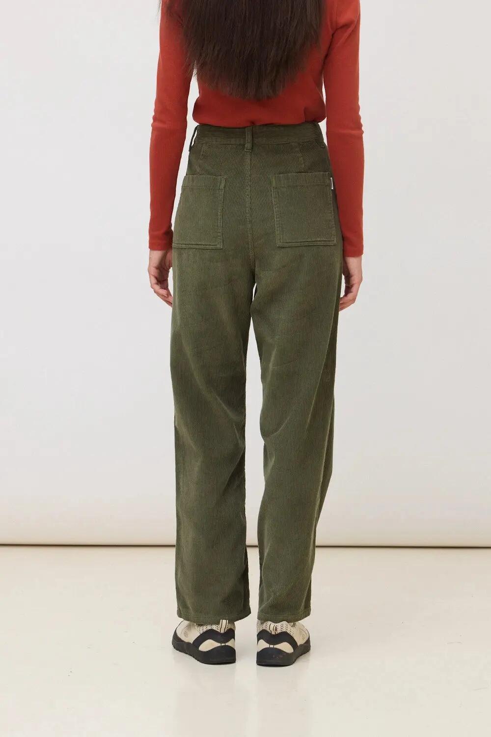 Pantalón Straight de Mujer Blue Banana de 100% Algodón Orgánico Cord Olive Green 2/3