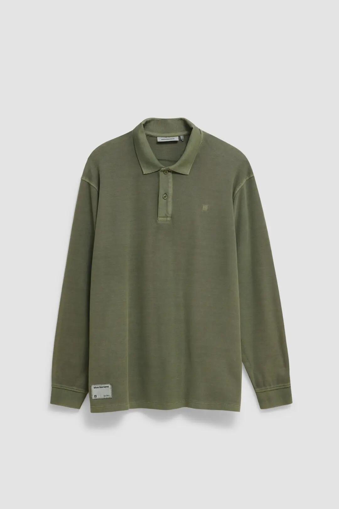 Polo Manga Larga Blue Banana de 100% Algodón Orgánico Logo Olive Green 4/4