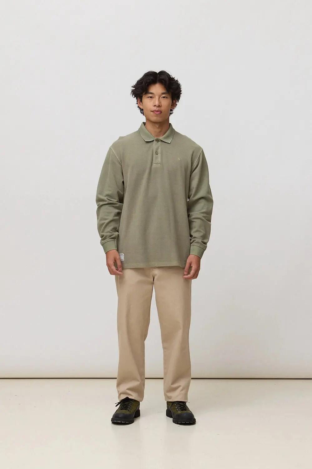 Polo Manga Larga Blue Banana de 100% Algodón Orgánico Logo Olive Green 3/4
