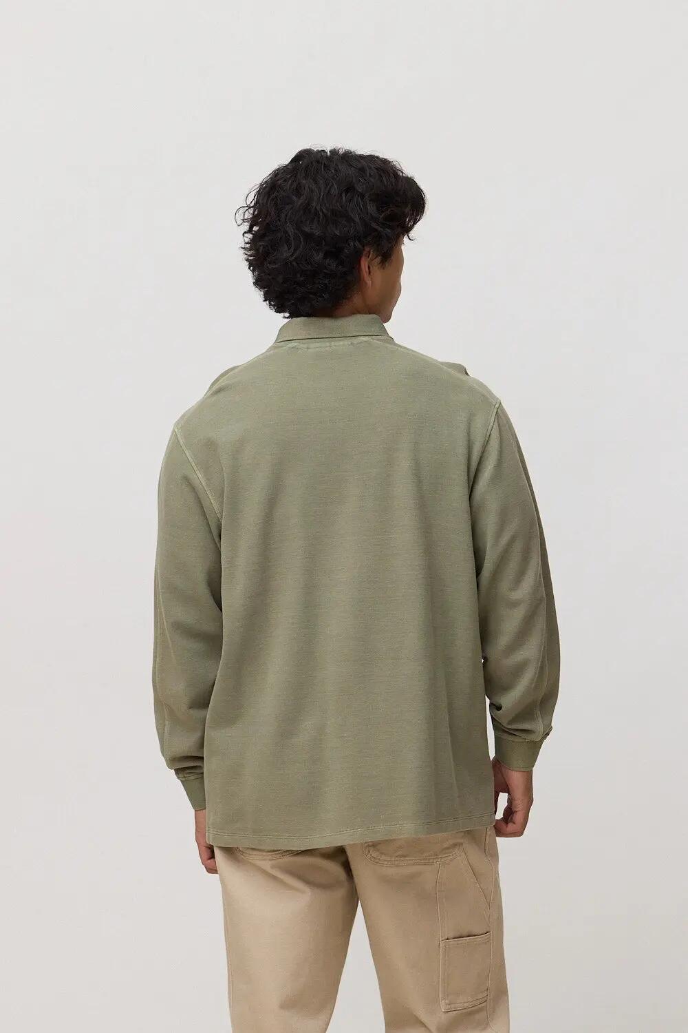 Polo Manga Larga Blue Banana de 100% Algodón Orgánico Logo Olive Green 2/4