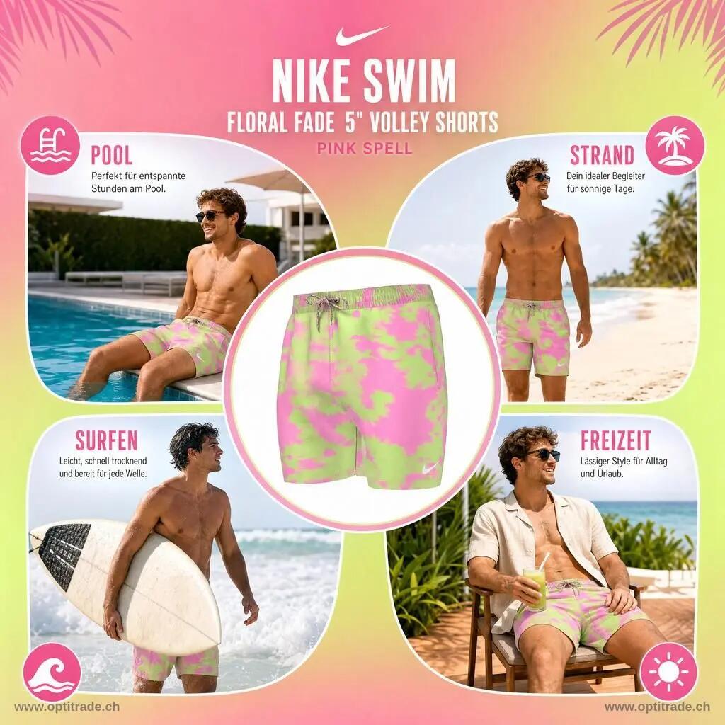 Short da volley Floral Fade 5" - Rosa. 5/6