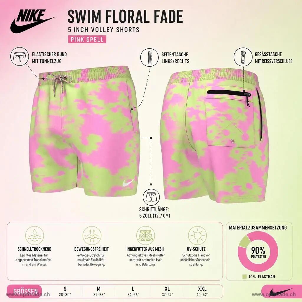 Short da volley Floral Fade 5" - Rosa. 4/6