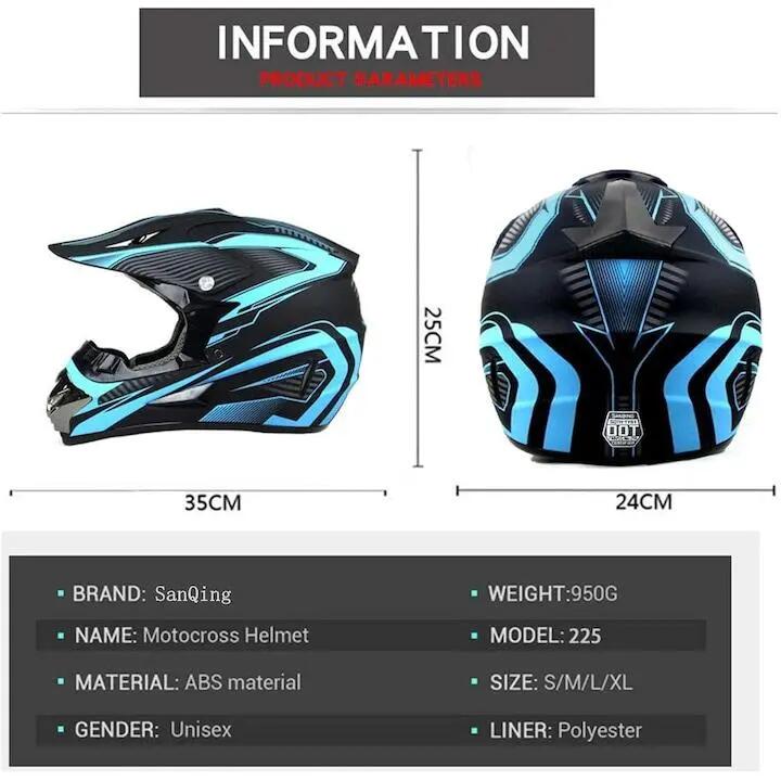 Casque de VTT avec lunettes, gants et visière, bleu et noir, ensemble motocross 4/6