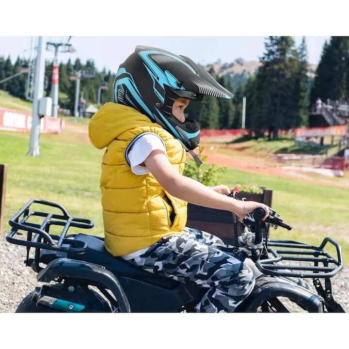 Casque de VTT avec lunettes, gants et visière, bleu et noir, ensemble motocross 3/6