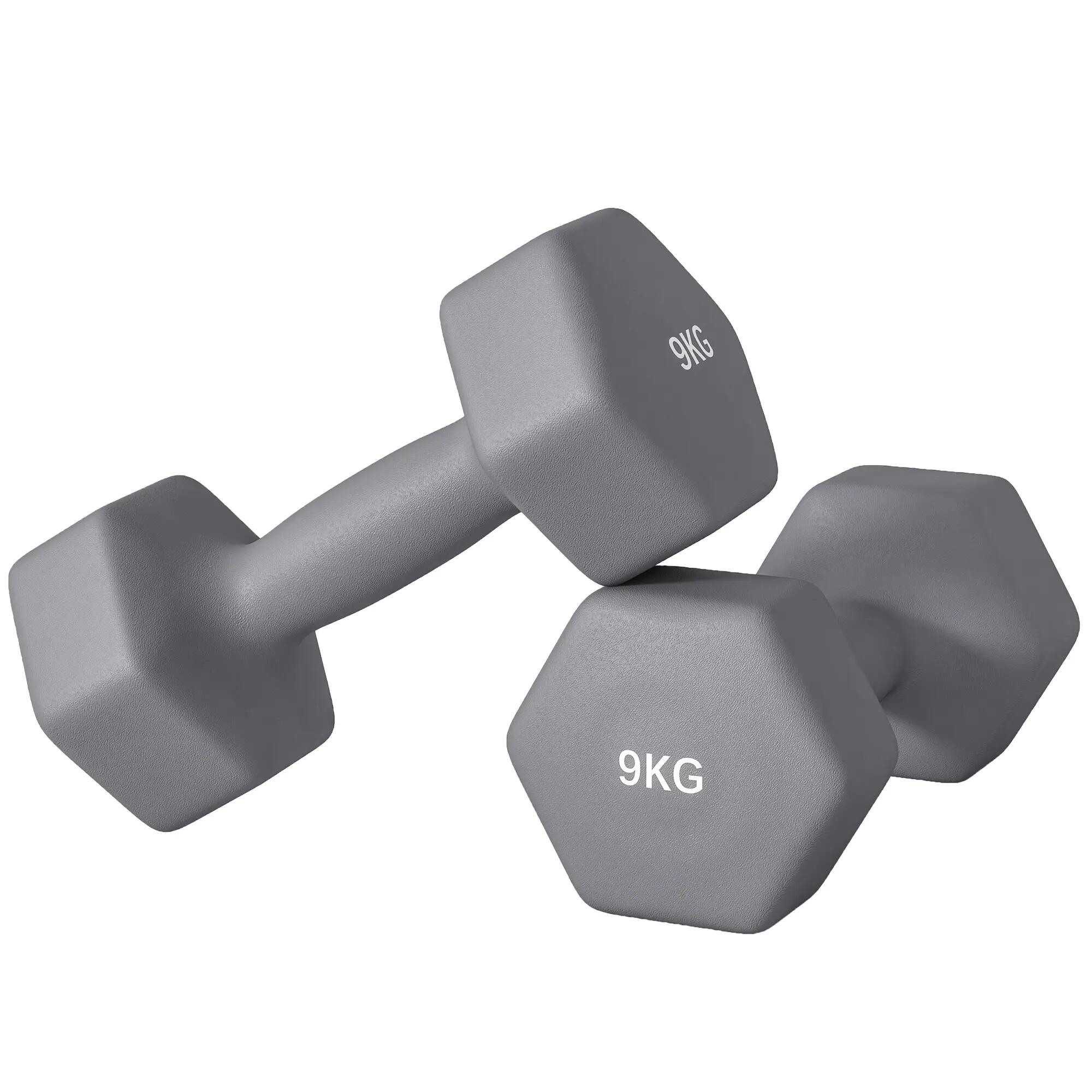 Lot de 2 haltères hexagonales de 9 kg en métal et plastique avec poignée antidér 2/9
