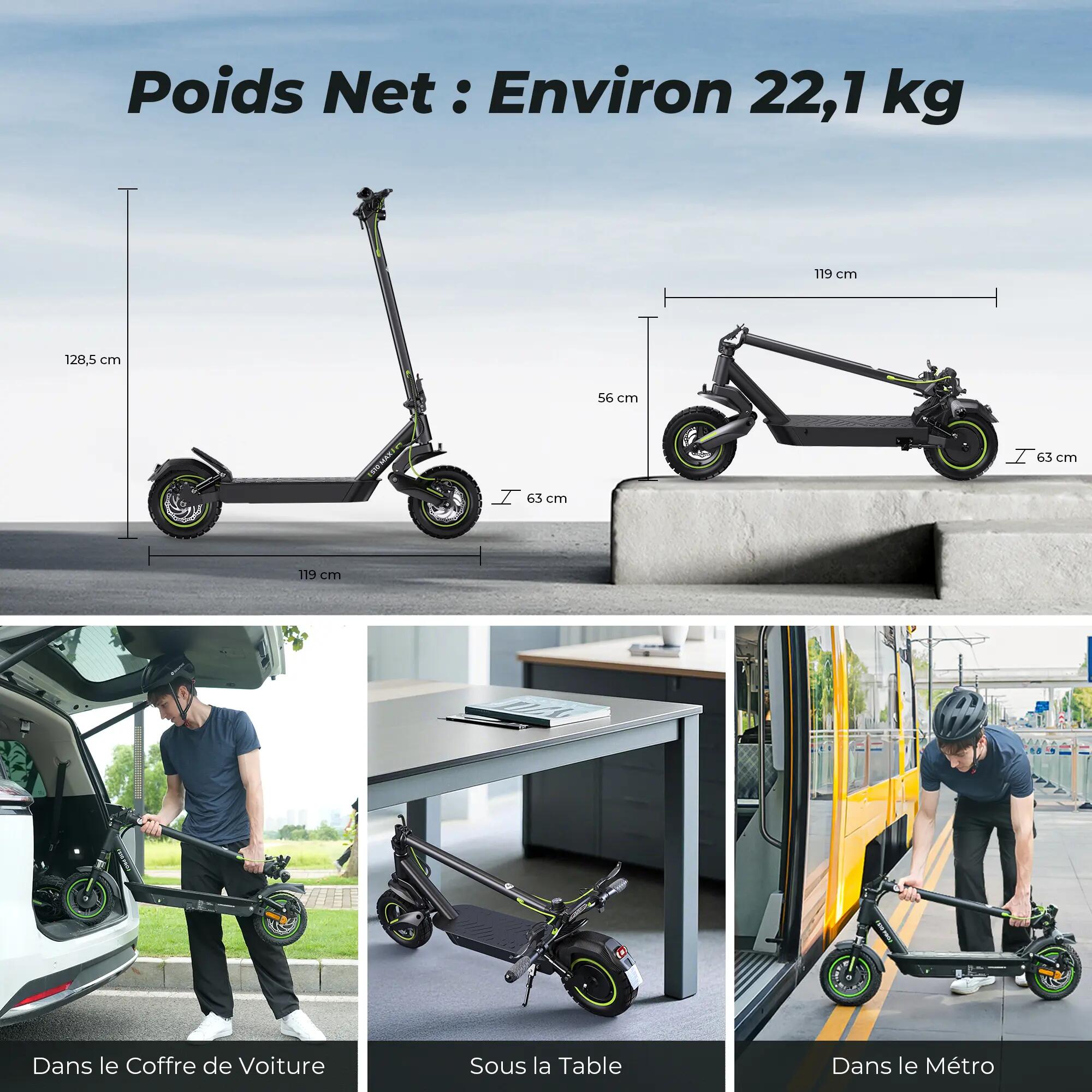 Adulte Mobilité urbaine Trottinette électrique autonomie 60 km double freinage 15/17