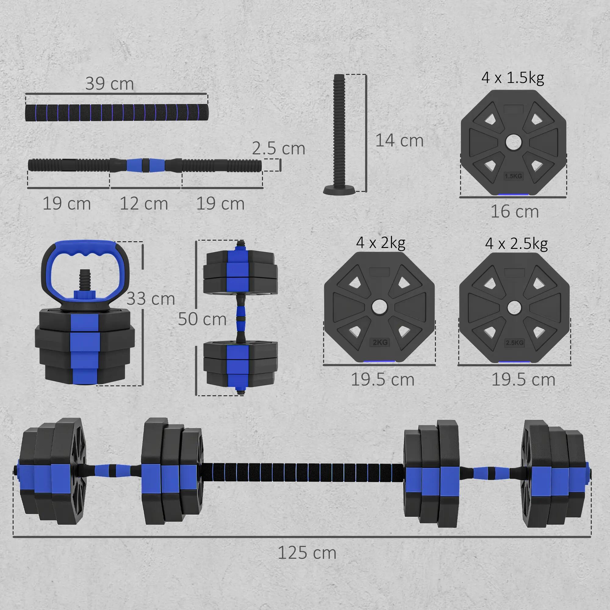 Ensemble de poids de musculation 6 en 1 en plastique et sable : kettlebell, halt 5/9