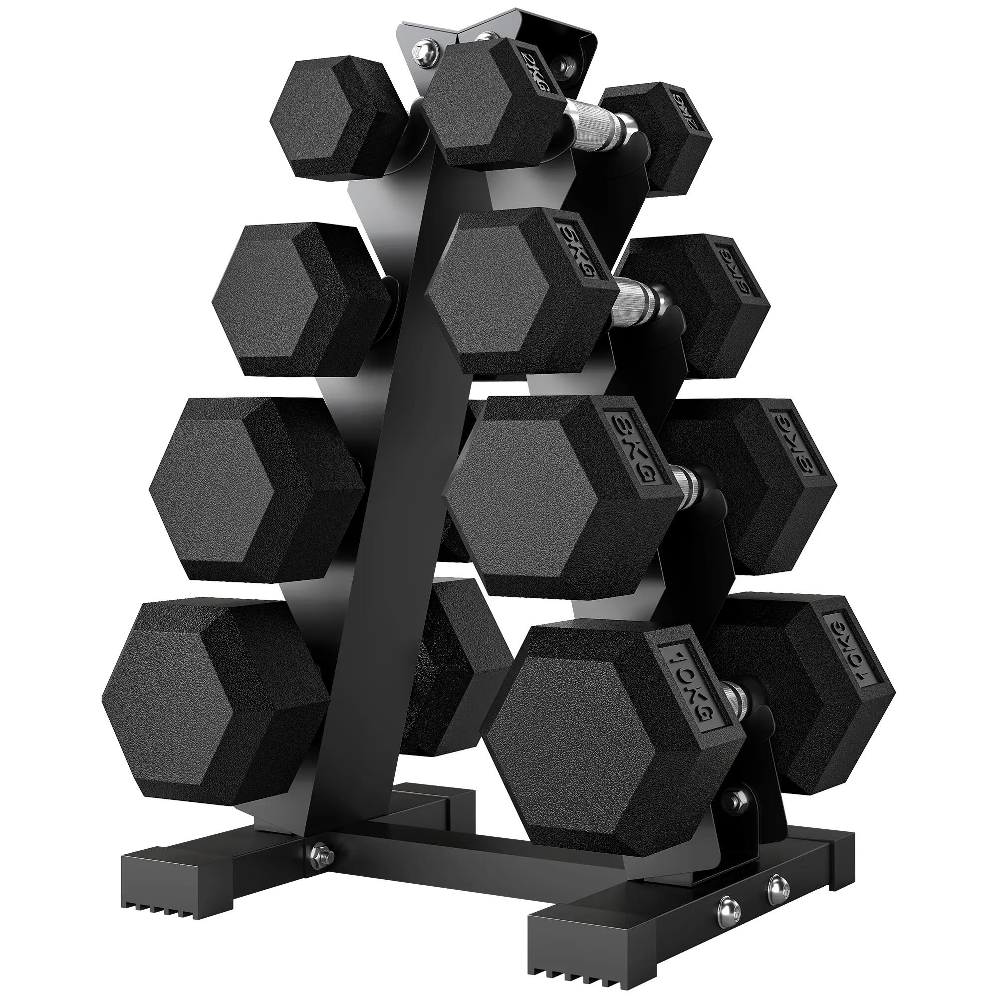 Ensemble d'haltères hexagonales avec support et poignée antidérapante, 2 x 2 kg, 2/9