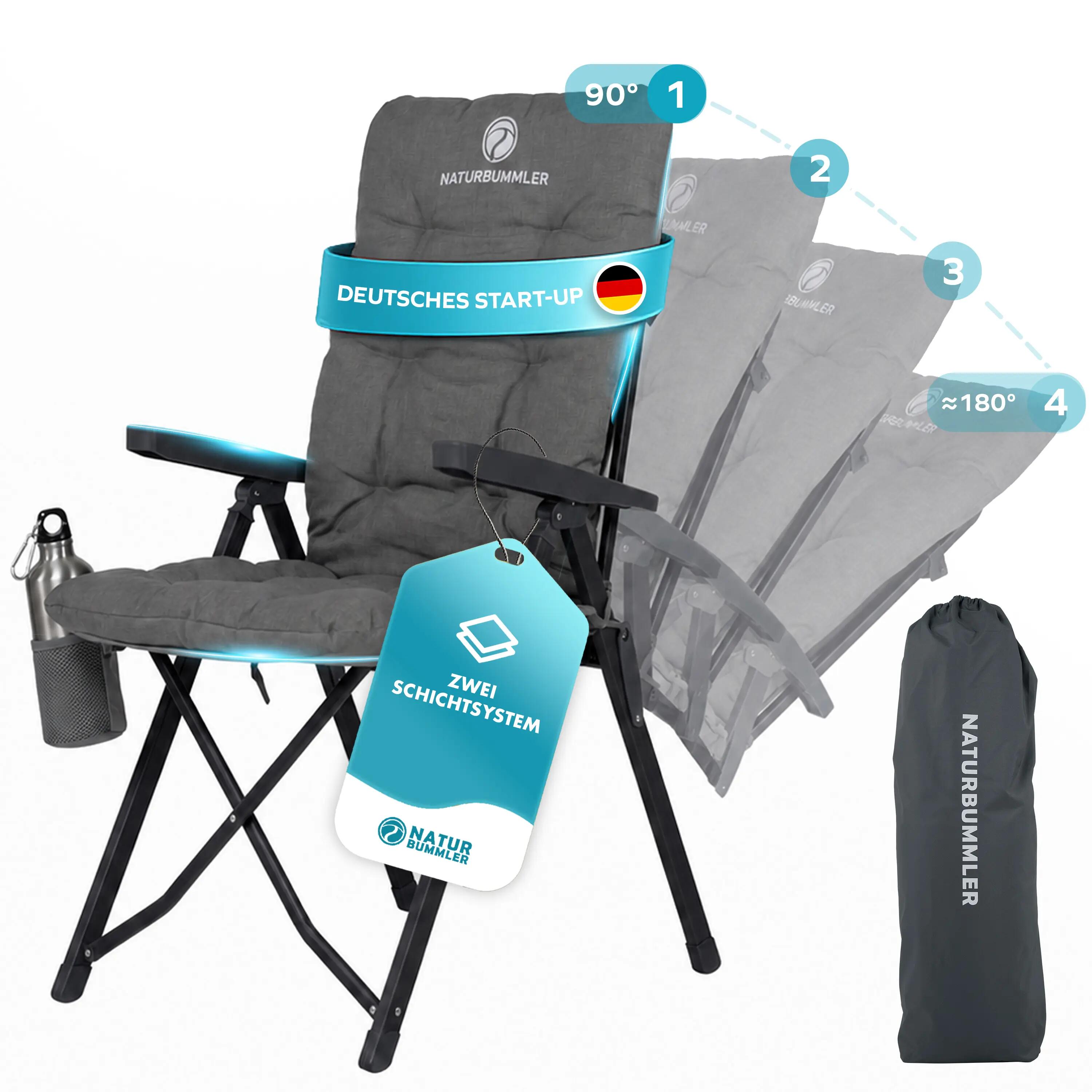 Erwachsene Camping Klappstuhl Hochlehner verstellbar Getränkehalter ErgoFlex Pro 1/5