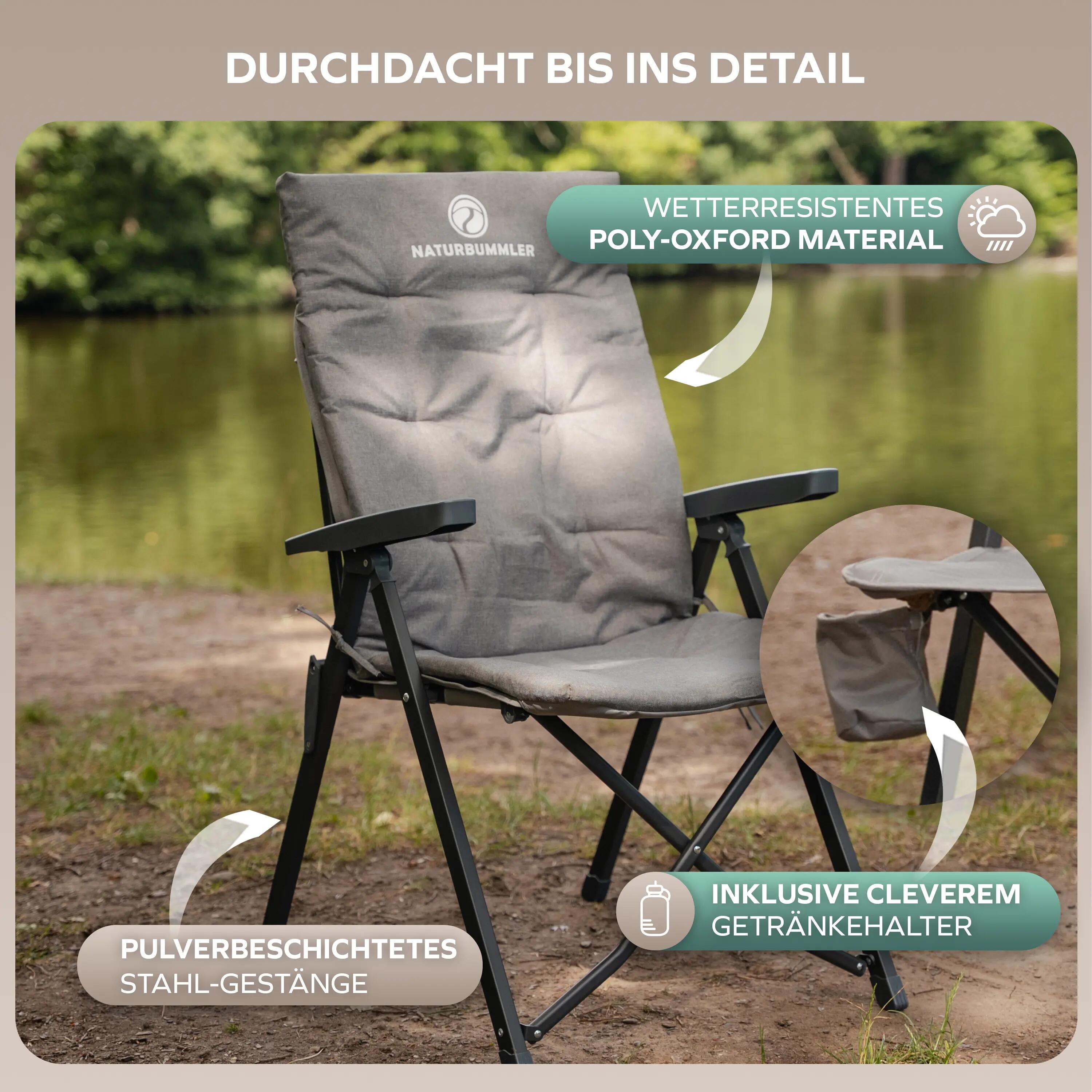 Erwachsene Camping Klappstuhl Hochlehner verstellbar Getränkehalter ErgoFlex Pro 3/5