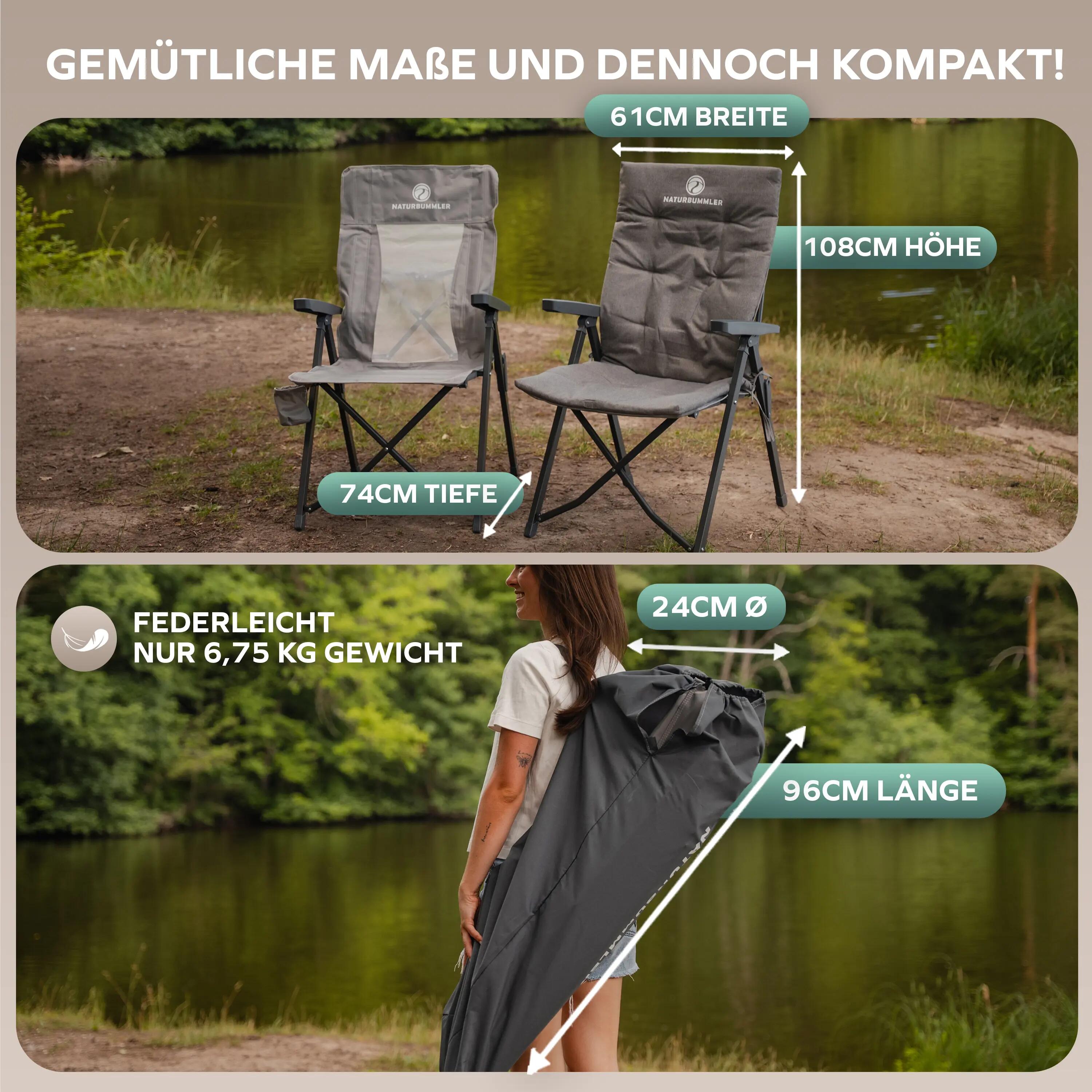 Erwachsene Camping Klappstuhl Hochlehner verstellbar Getränkehalter ErgoFlex Pro 2/5