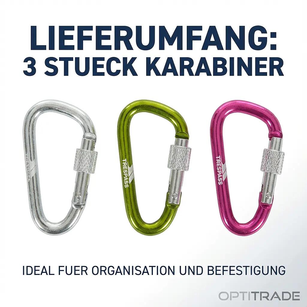 Camping und Wandern - 3er Karabiner-Set - Leicht - Silber/Grün/Pink 6/6