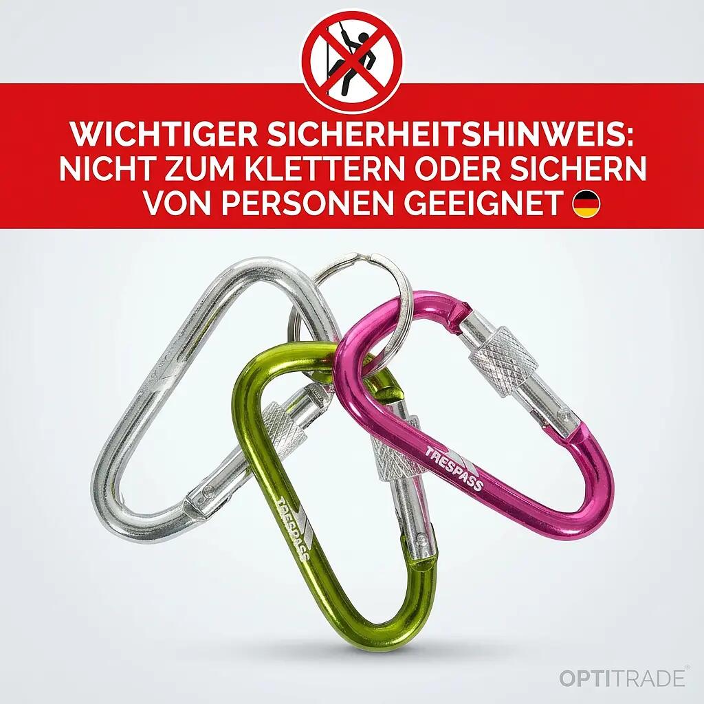 Camping und Wandern - 3er Karabiner-Set - Leicht - Silber/Grün/Pink 4/6