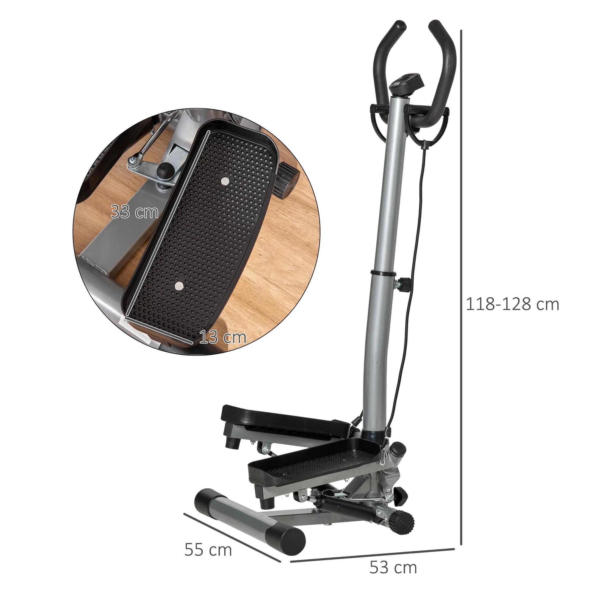 Stepper avec guidon réglable, écran LCD et élastiques, 55 x 53 x 118-128 cm, noi 5/9