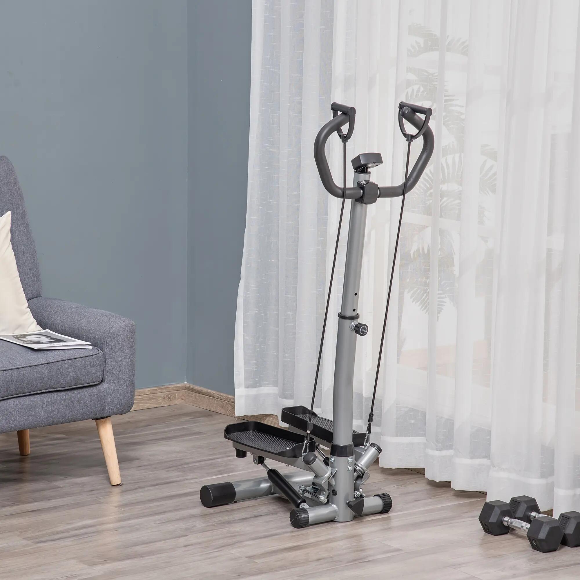 Stepper avec guidon réglable, écran LCD et élastiques, 55 x 53 x 118-128 cm, noi 4/9