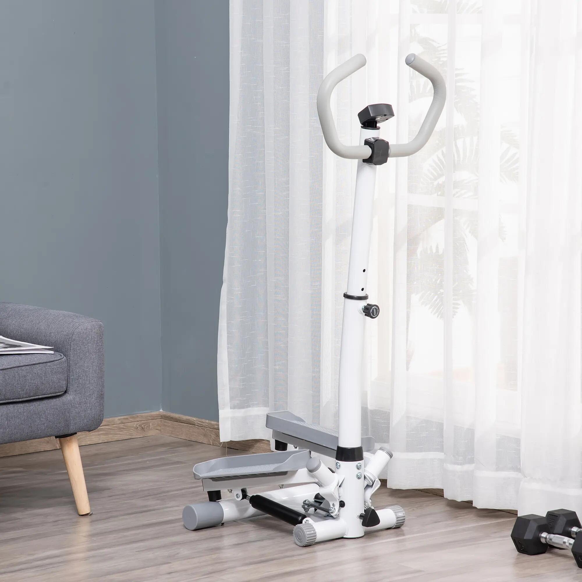 Stepper avec écran LCD, guidon réglable et élastiques, acier et ABS, blanc et gr 4/9