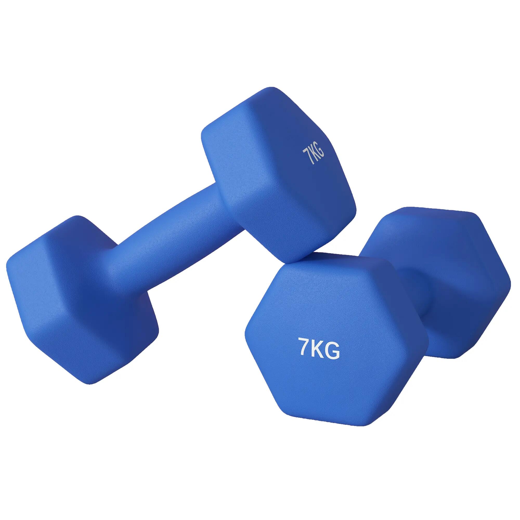 Paire d'haltères - fitness - 2 x 7 kg hexagonales - bleu 2/6