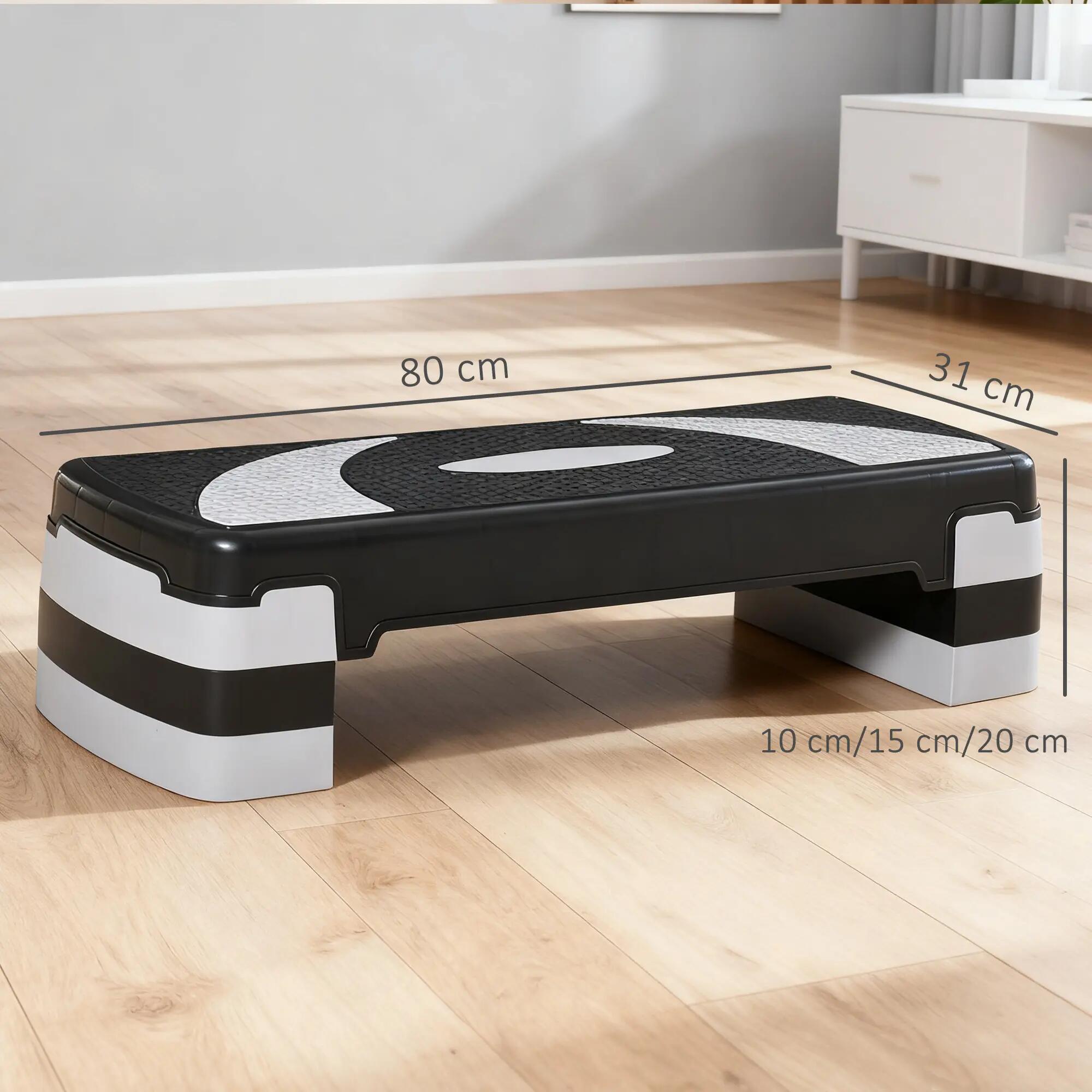 Stepper aérobique, hauteur réglable 10-15-20 cm, antidérapant, noir et gris 5/9
