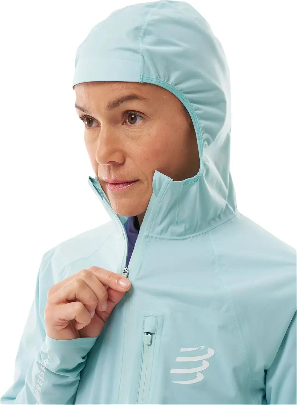 Giacca impermeabile Compressport Tempest blu da donna 3/4