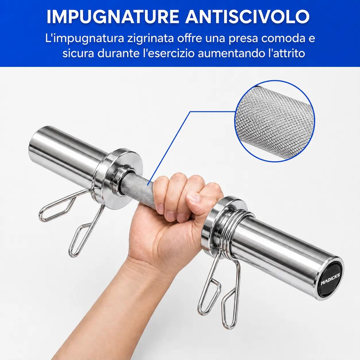 Manubrio Olimpionico Caricabile 50 mm Cromato Bilanciere Palestra Fitness Pesi 3/5