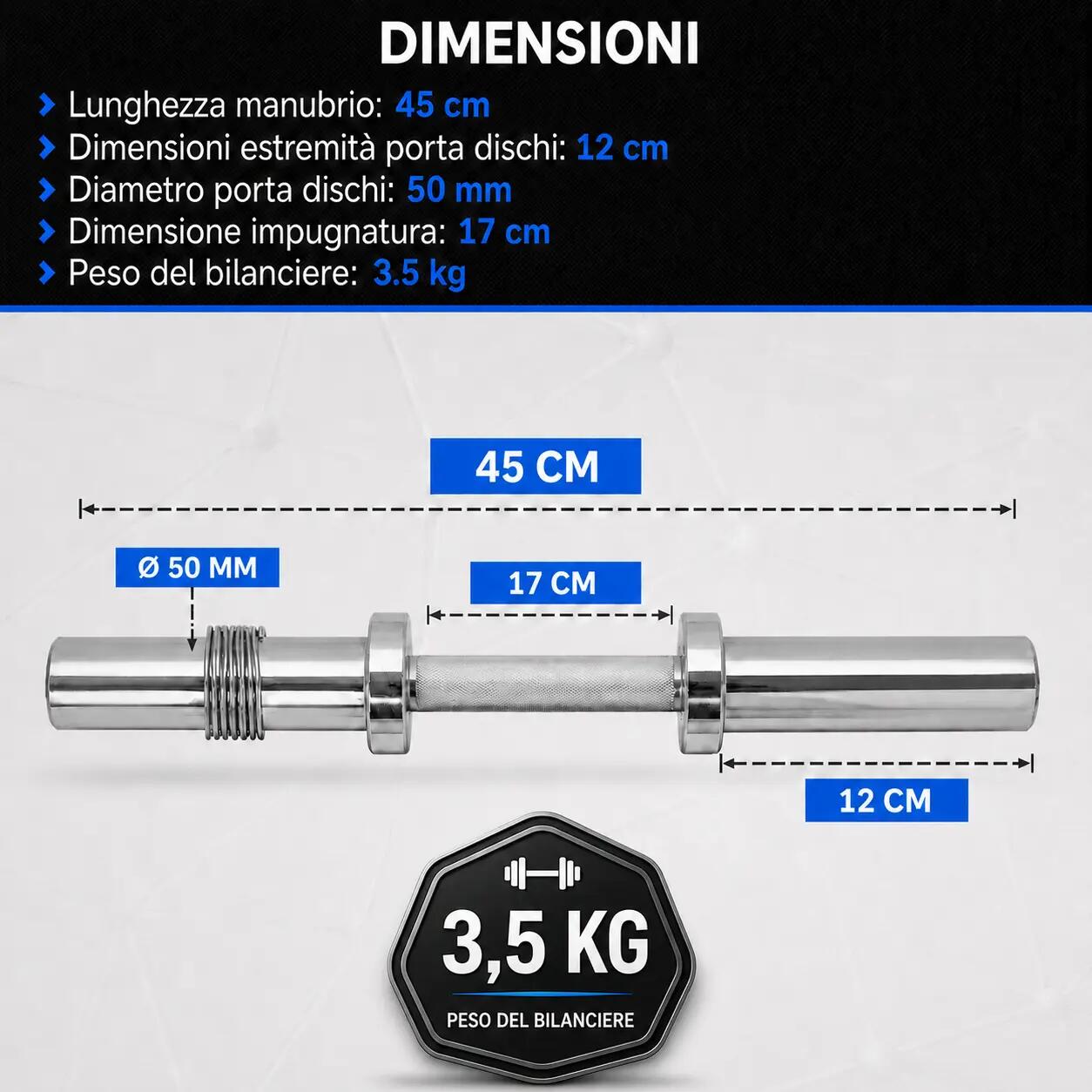 Manubrio Olimpionico Caricabile 50 mm Cromato Bilanciere Palestra Fitness Pesi 2/5