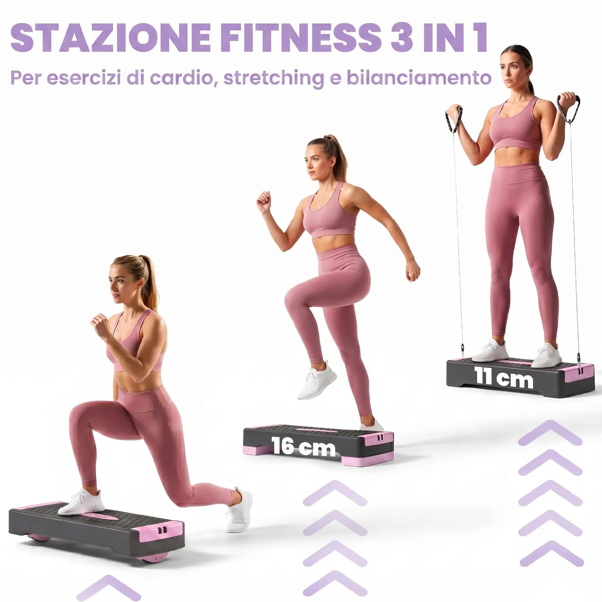 Stepper de fitness réglable à 2 niveaux, 11/16 cm avec 2 bandes de résistance, c 6/9