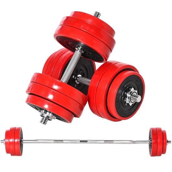 Ensemble haltères - musculation - mixte - 30 kg - rouge et noir