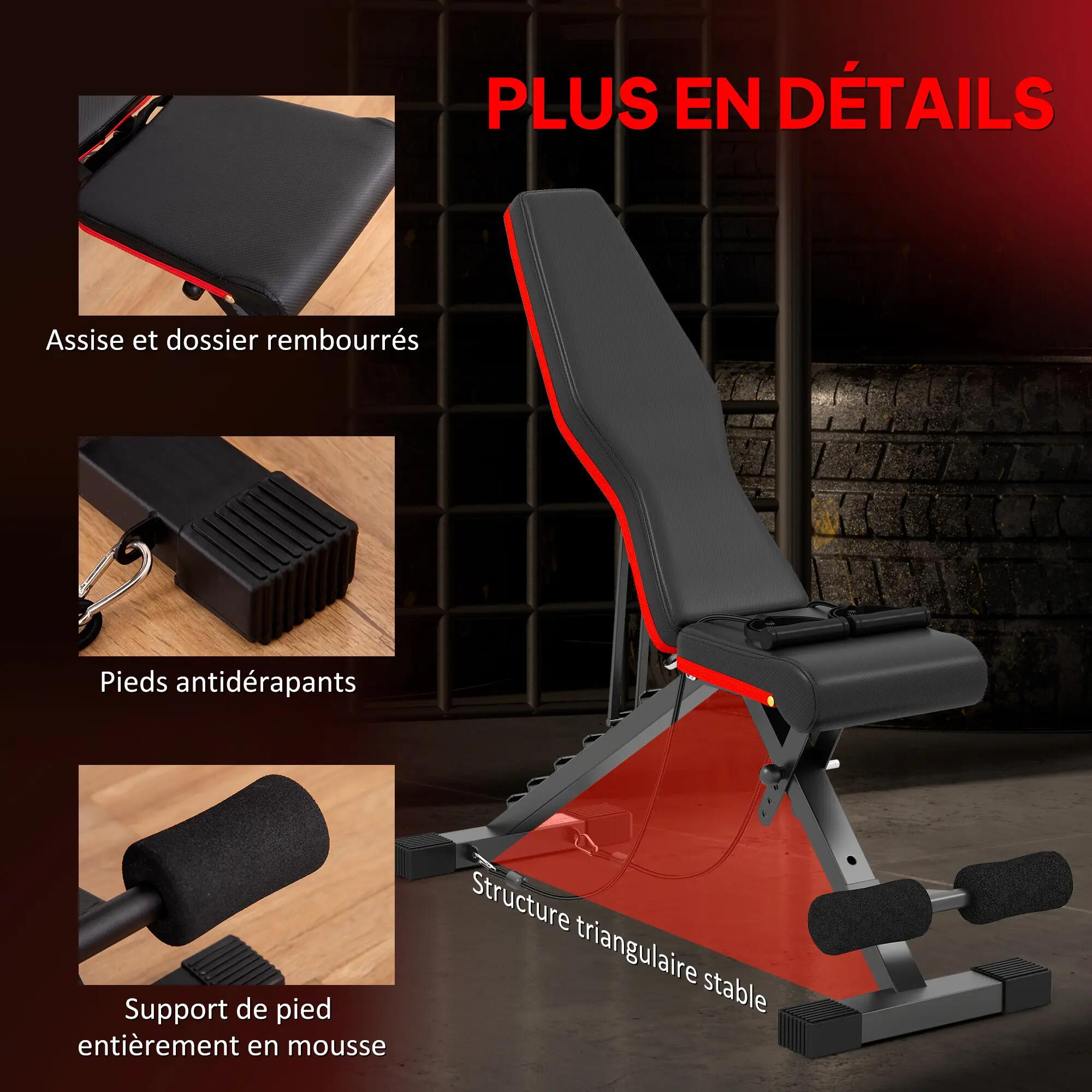 Banc de musculation pliable avec dossier réglable (6 positions), assise réglable 8/9