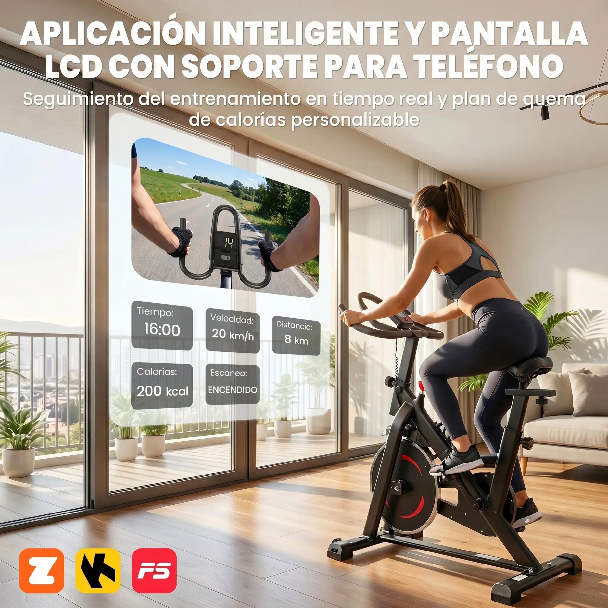 Vélo d'appartement avec application, résistance magnétique réglable, écran LCD, 6/9