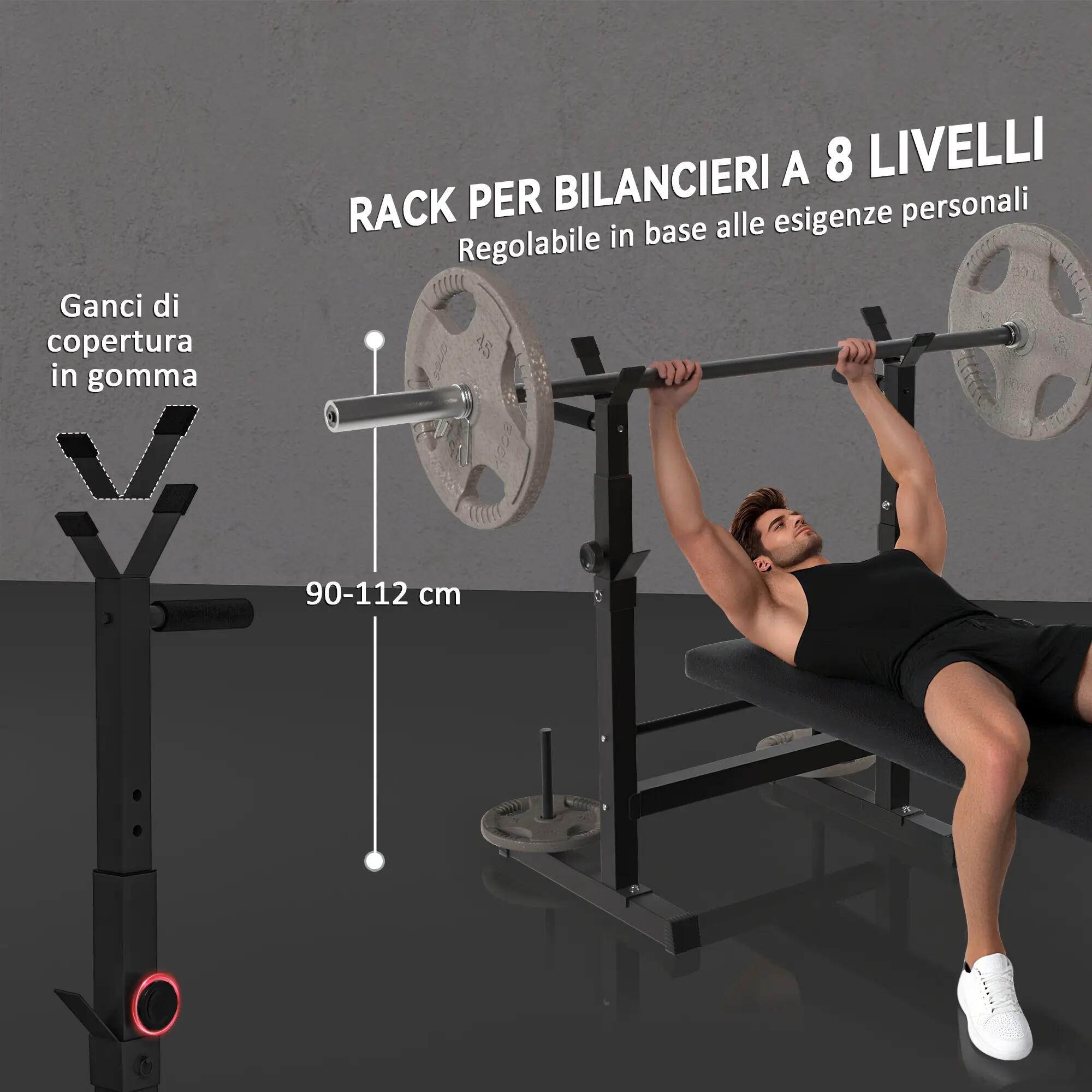 Banc de musculation pliable à 8 hauteurs réglables, support pour barre 8/9