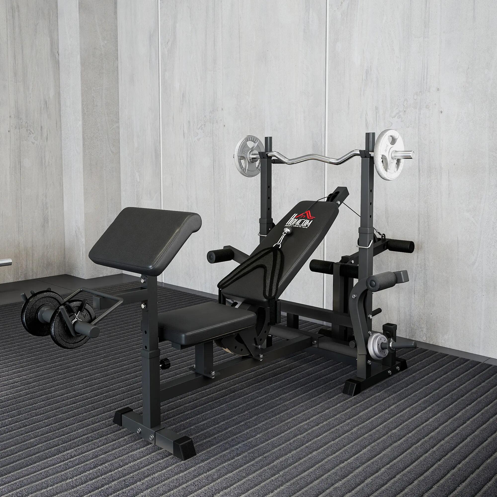 Banc de musculation réglable avec support pour barre d'haltères, acier et 4/9