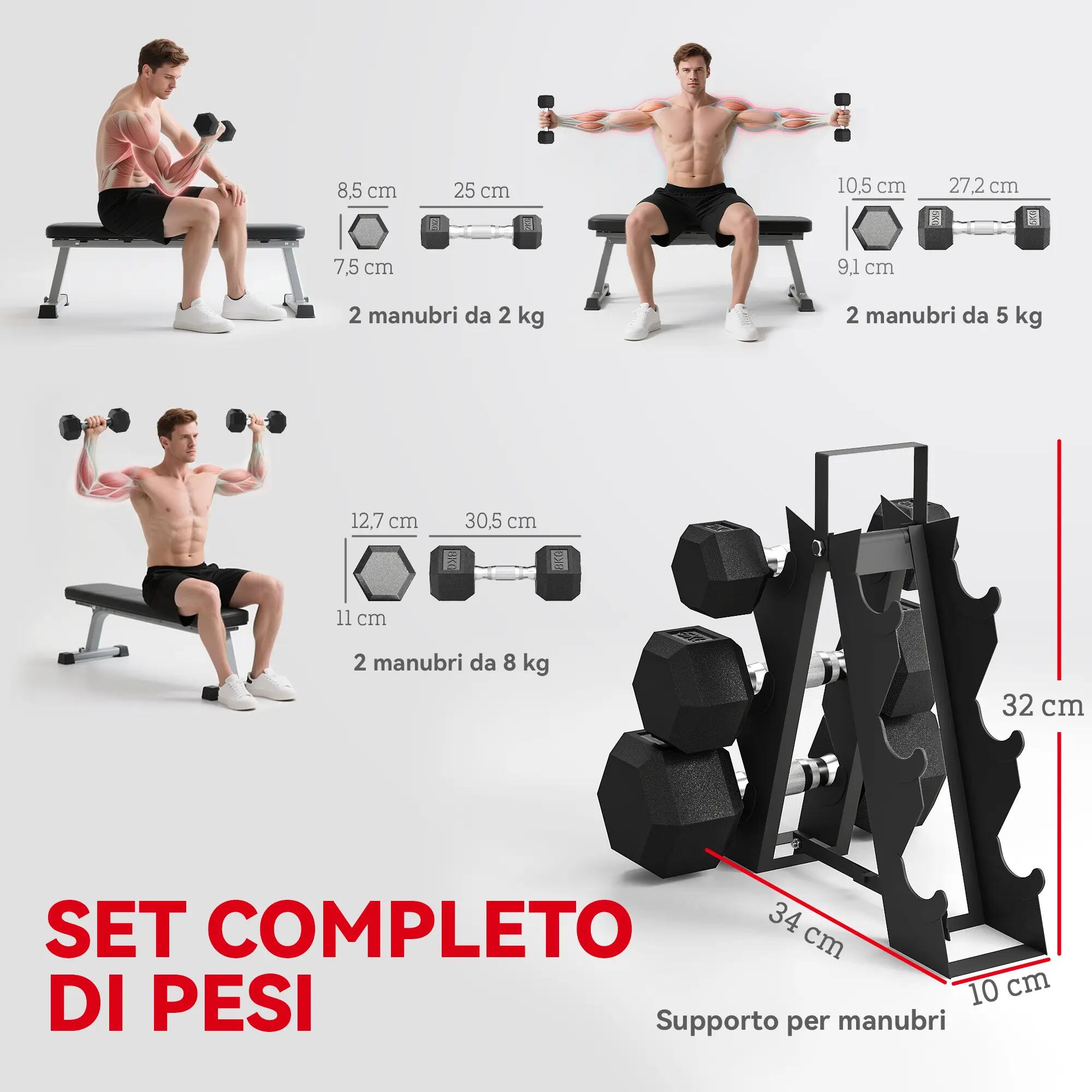 Ensemble d'haltères de musculation avec support en métal et poignées antidérapan 6/9