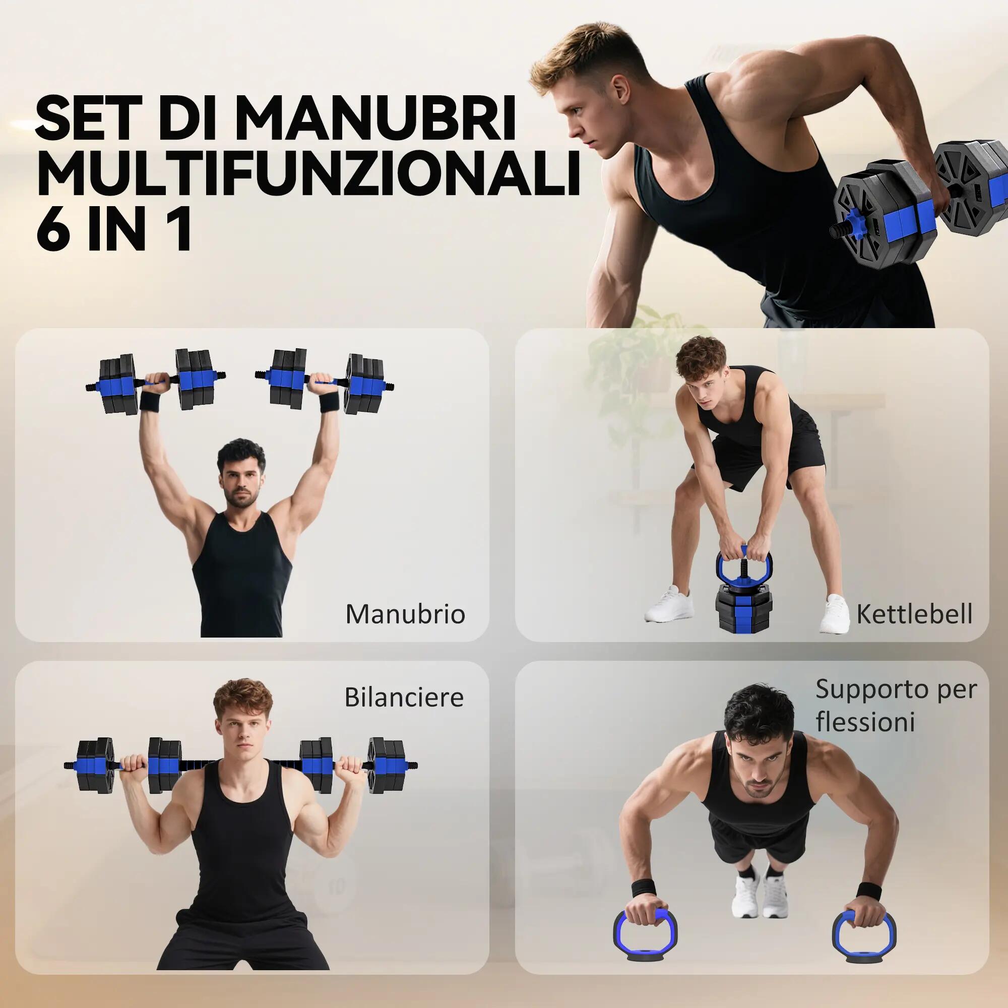 Kit de musculation multifonction 6 en 1, 20 kg au total, en plastique et sable, 6/9