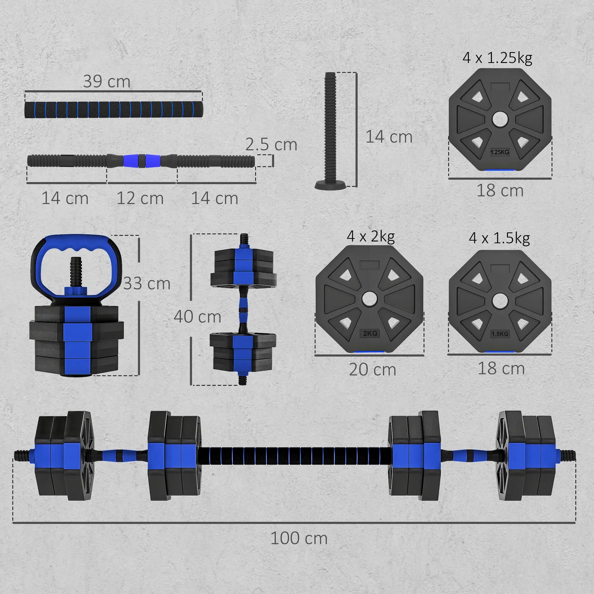 Kit de musculation multifonction 6 en 1, 20 kg au total, en plastique et sable, 5/9