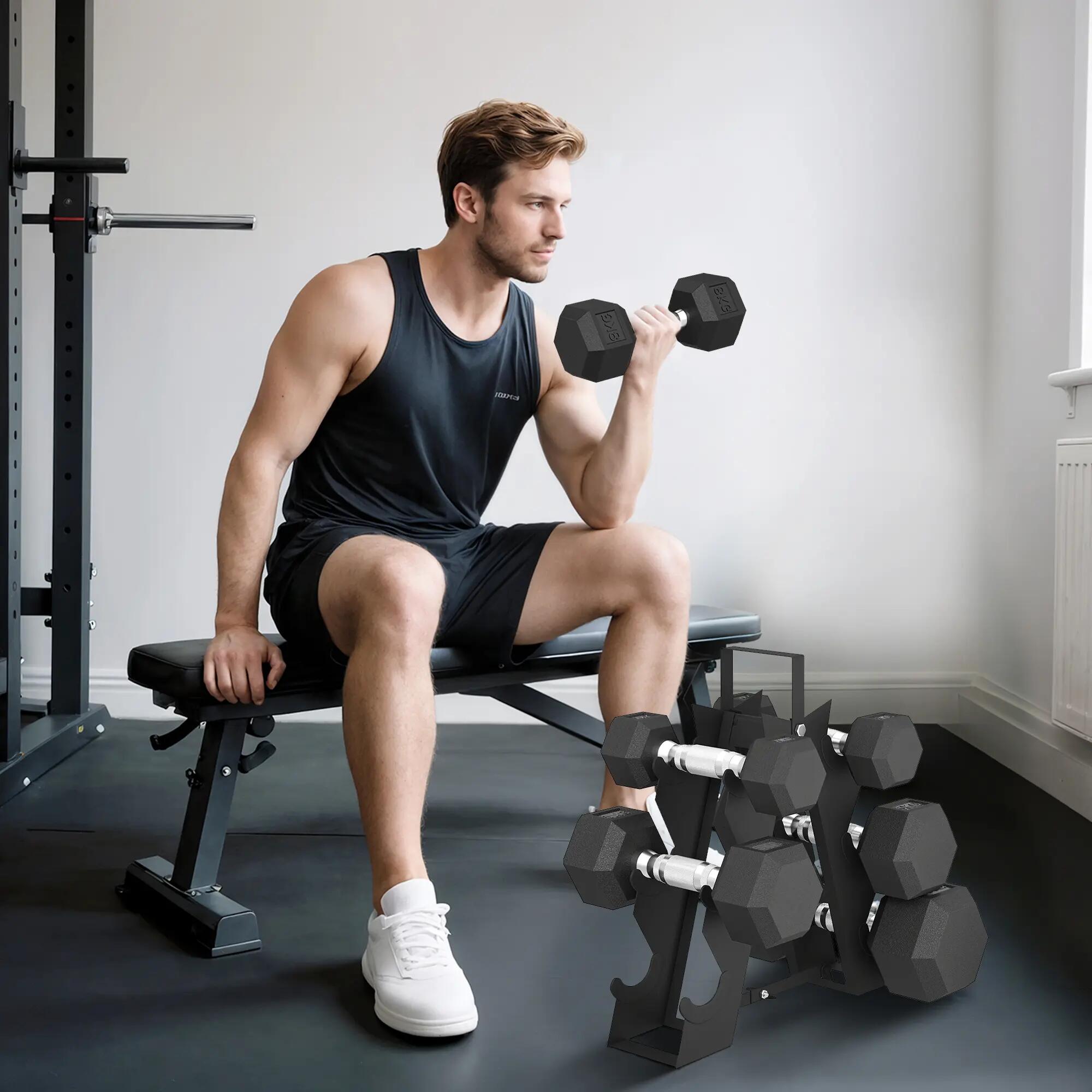 Ensemble d'haltères de musculation avec support en métal et poignées antidérapan 4/9