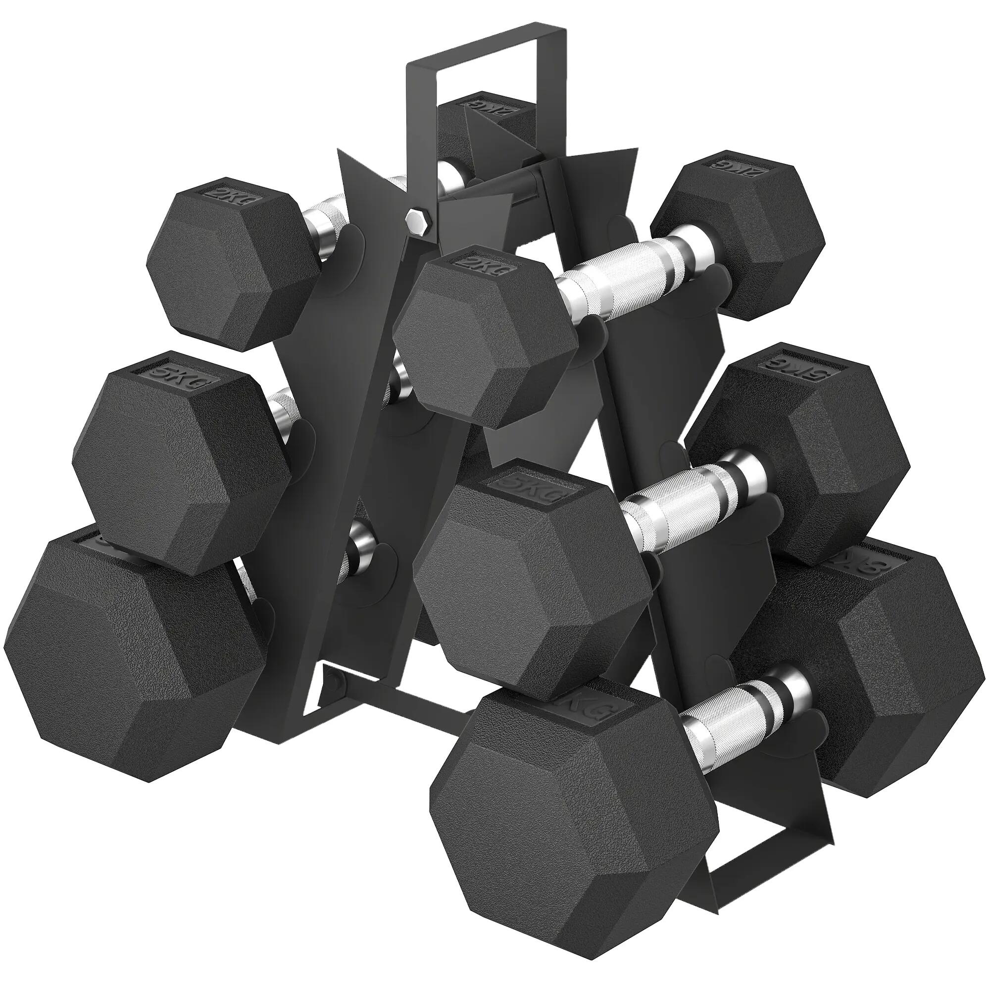 Ensemble d'haltères de musculation avec support en métal et poignées antidérapan 2/9