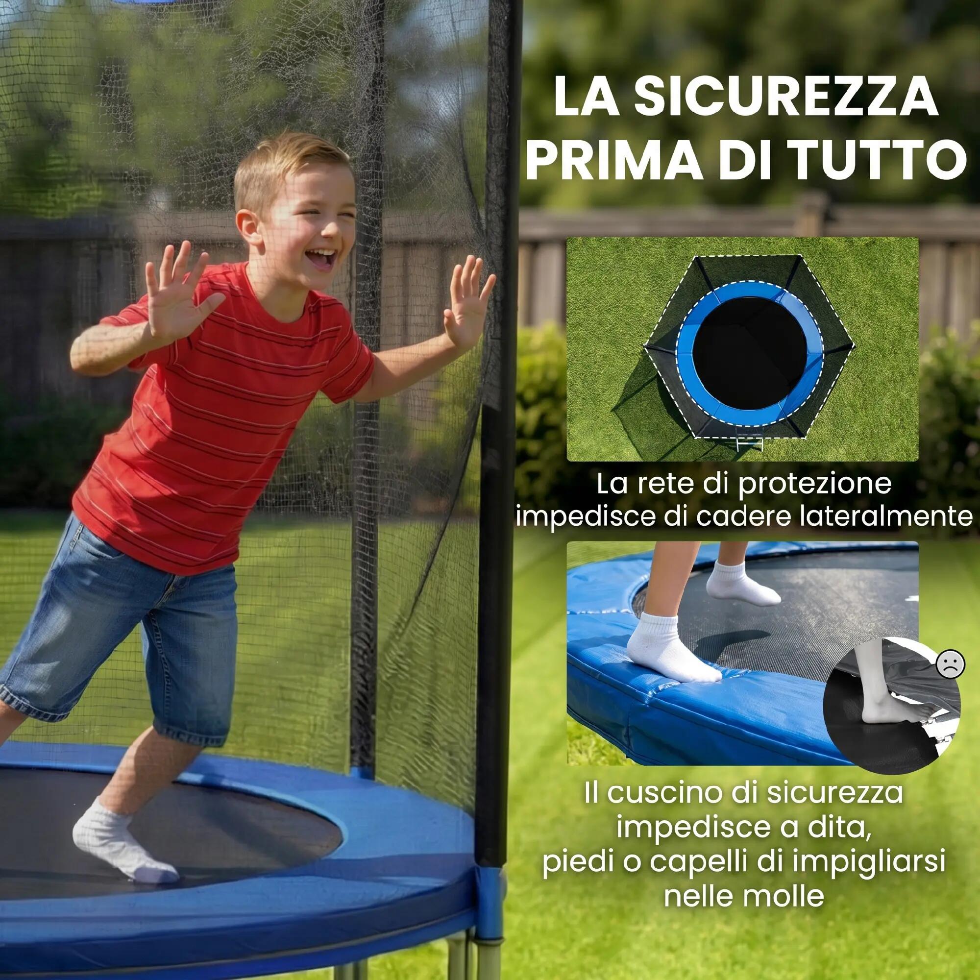 Trampoline avec échelle et filet de sécurité, en acier et plastique, Ø180 x 200 6/9