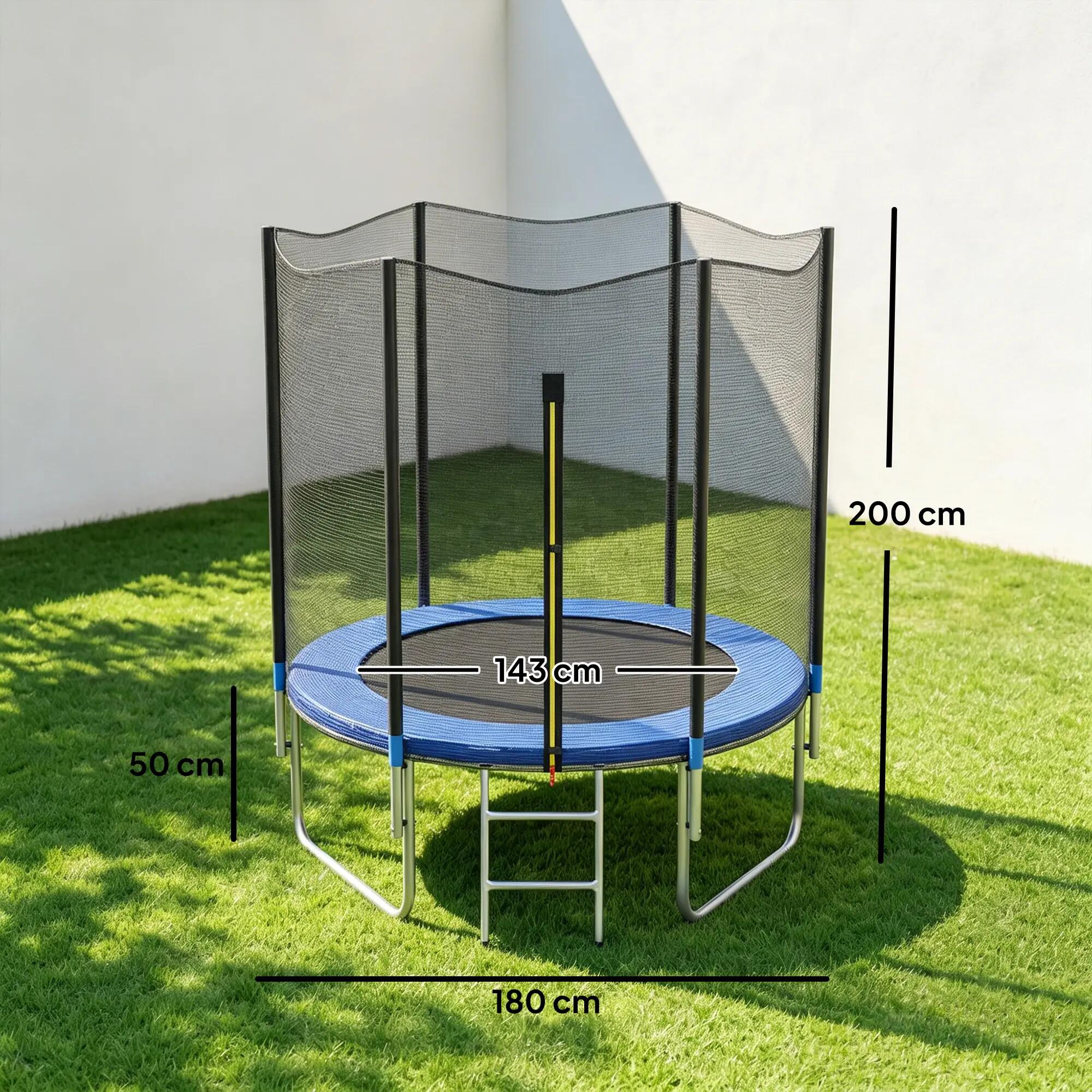 Trampoline avec échelle et filet de sécurité, en acier et plastique, Ø180 x 200 5/9
