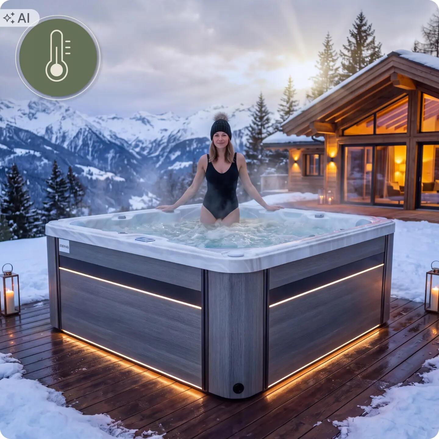 Wanna SPA ogrodowa 5-osobowa z hydromasażem MOSSA 215 x 215 cm z pokrywą 6/16