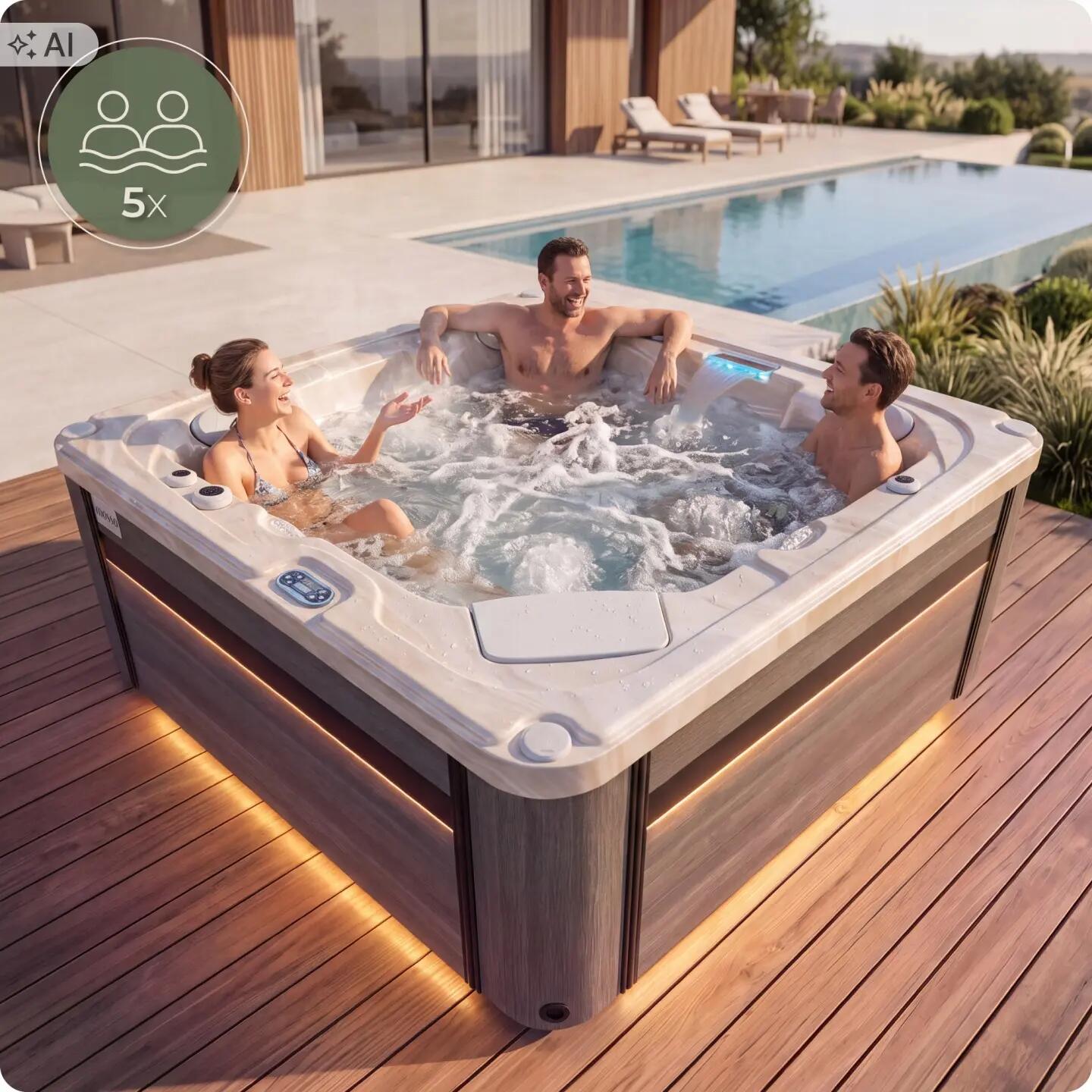 Wanna SPA ogrodowa 5-osobowa z hydromasażem MOSSA 215 x 215 cm z pokrywą 3/16