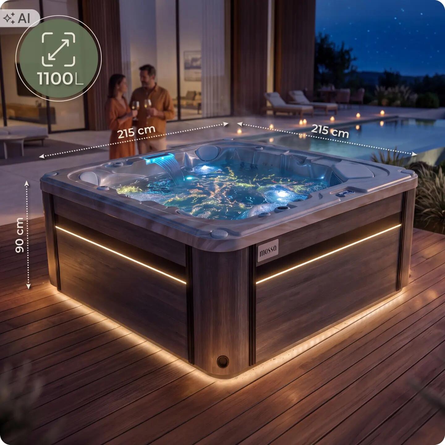 Wanna SPA ogrodowa 5-osobowa z hydromasażem MOSSA 215 x 215 cm z pokrywą 2/16