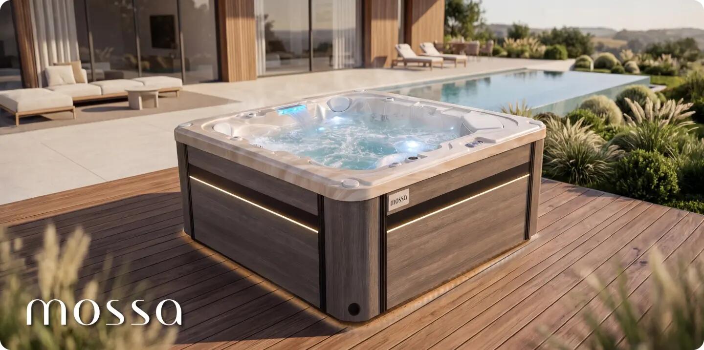 Wanna SPA ogrodowa 5-osobowa z hydromasażem MOSSA 215 x 215 cm z pokrywą 15/16