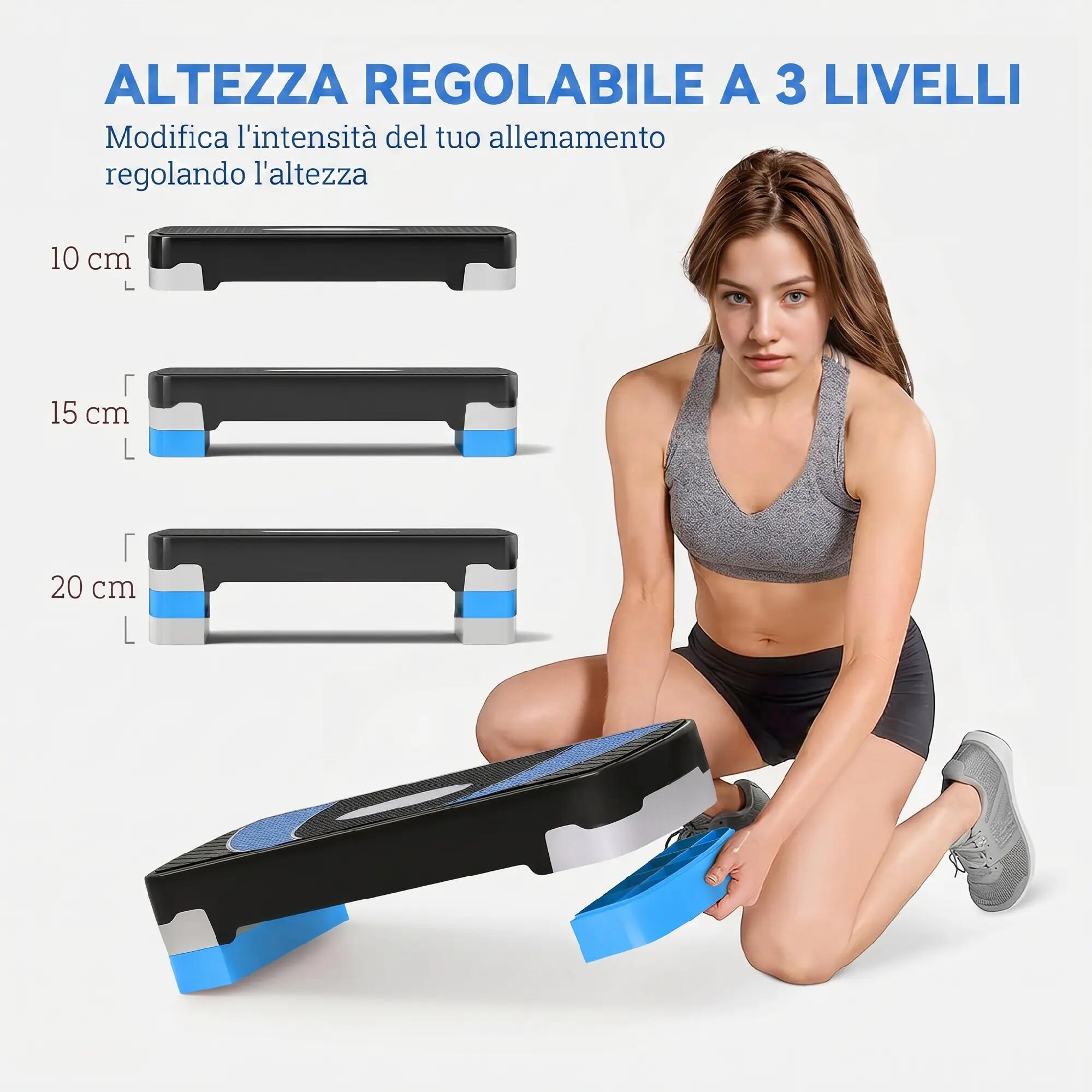 Step de fitness - cardio - antidérapant 3 hauteurs - bleu et noir 6/6