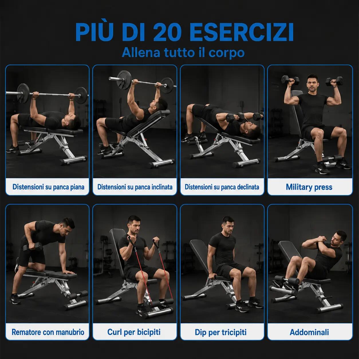 Panca Palestra Regolabile Inclinabile 300 Kg Compatta per Fitness e Home Gym 8/9