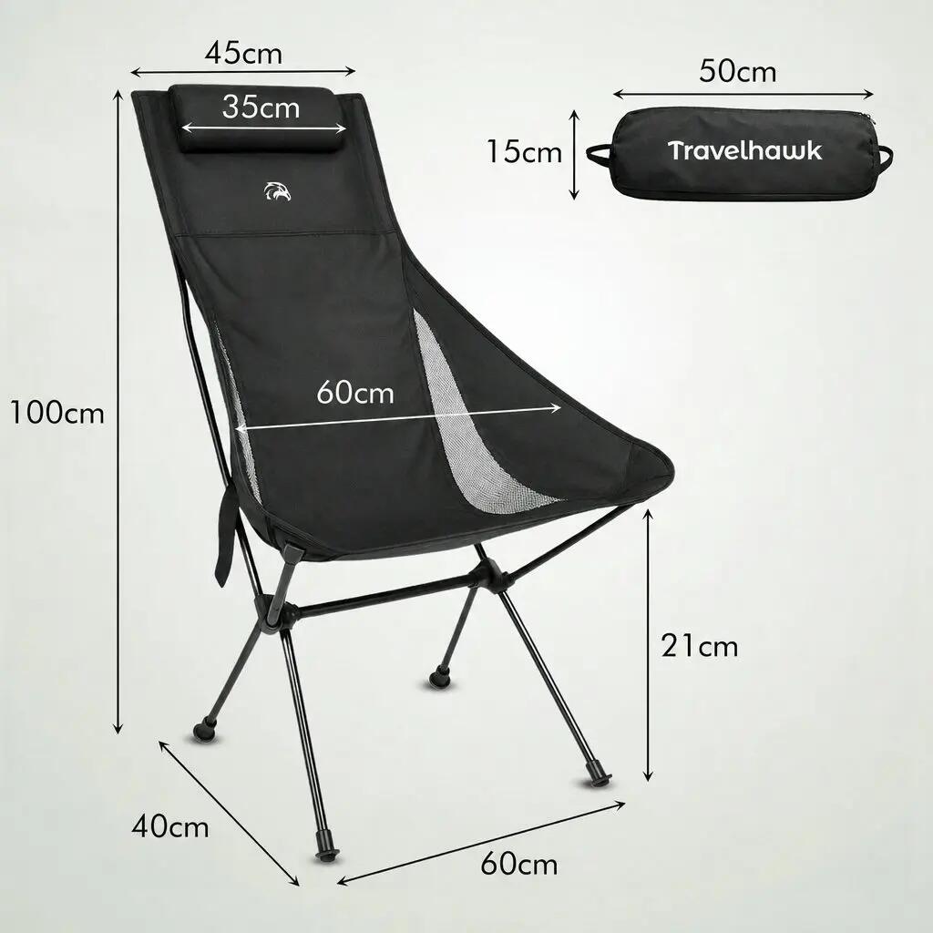 Silla plegable de camping negra 4/6