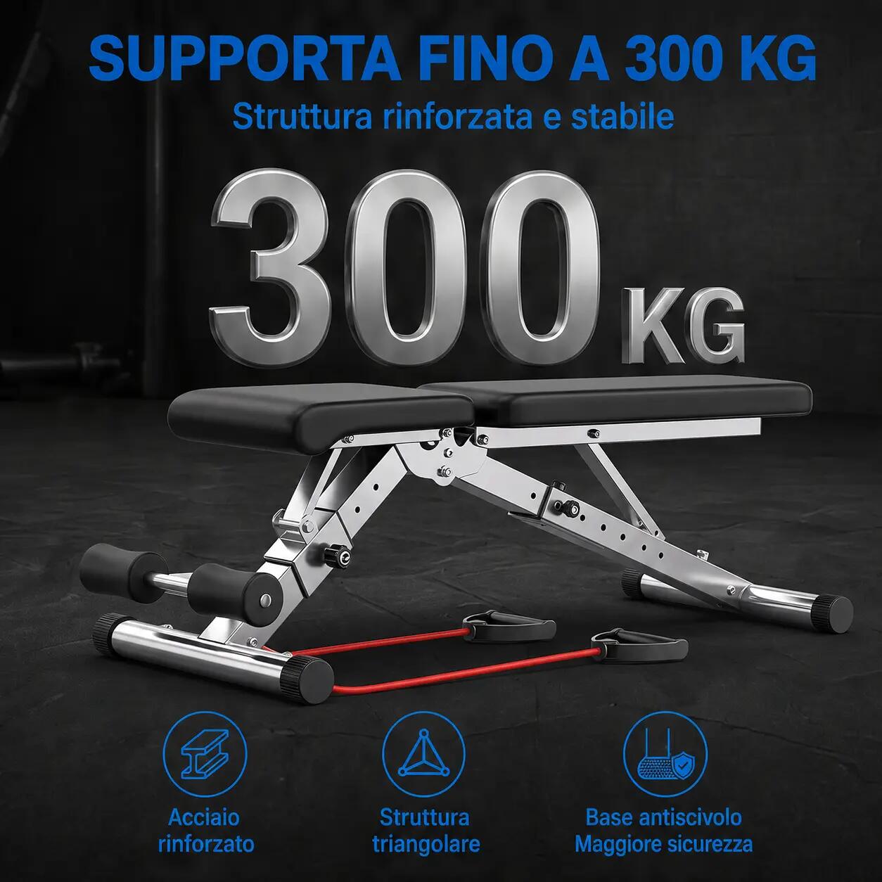Panca Palestra Regolabile Inclinabile 300 Kg Compatta per Fitness e Home Gym 7/9