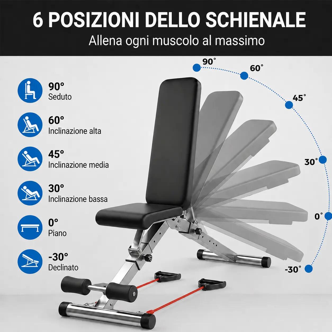 Panca Palestra Regolabile Inclinabile 300 Kg Compatta per Fitness e Home Gym 3/9